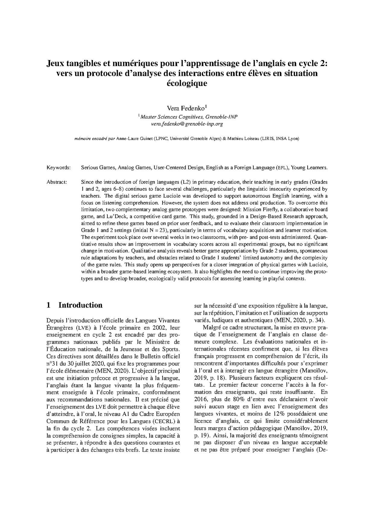 Mémoire de Vera Fedenko